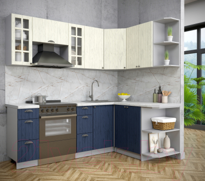 Кухонный гарнитур Интерлиния Берес 1.5x2.2 правая (дуб снежный/дуб королевский/серый каспий)