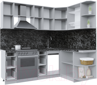 Кухонный гарнитур Интерлиния Берес 1.5x2.2 правая (дуб снежный/дуб королевский/серый каспий)