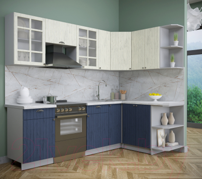 Кухонный гарнитур Интерлиния Берес 1.5x2.5 правая (дуб снежный/дуб королевский/серый каспий)