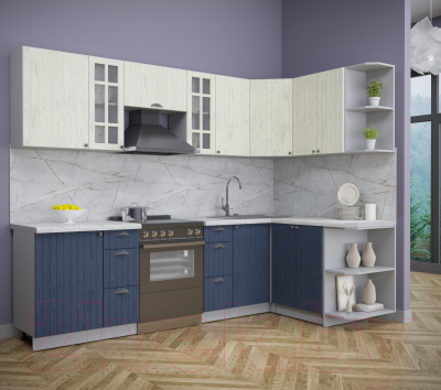 Кухонный гарнитур Интерлиния Берес 1.5x2.7 правая (дуб снежный/дуб королевский/серый каспий)