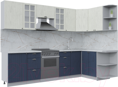 Кухонный гарнитур Интерлиния Берес 1.5x2.9 правая (дуб снежный/дуб королевский/серый каспий) - фото