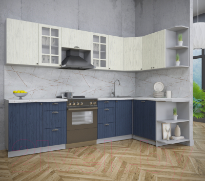 Кухонный гарнитур Интерлиния Берес 1.5x2.9 правая (дуб снежный/дуб королевский/серый каспий)