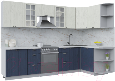 Кухонный гарнитур Интерлиния Берес 1.5x3.0 правая (дуб снежный/дуб королевский/серый каспий) - фото