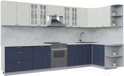 Кухонный гарнитур Интерлиния Берес 1.5x3.6 правая (дуб снежный/дуб королевский/серый каспий) - фото