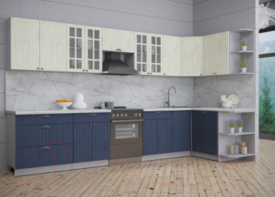 Кухонный гарнитур Интерлиния Берес 1.5x3.6 правая (дуб снежный/дуб королевский/серый каспий)