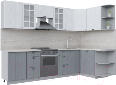 Кухонный гарнитур Интерлиния Берес 1.5x2.9 правая (дуб полярный/дуб серый/травертин серый) - фото