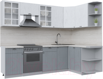 Кухонный гарнитур Интерлиния Берес 1.5x2.6 правая (дуб полярный/дуб серый/травертин серый) - фото