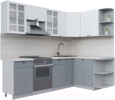 Кухонный гарнитур Интерлиния Берес 1.5x2.5 правая (дуб полярный/дуб серый/травертин серый) - фото