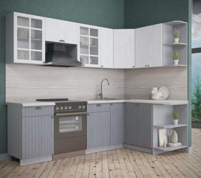 Кухонный гарнитур Интерлиния Берес 1.5x2.5 правая (дуб полярный/дуб серый/травертин серый)