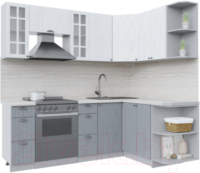 Кухонный гарнитур Интерлиния Берес 1.5x2.2 правая (дуб полярный/дуб серый/травертин серый) - фото