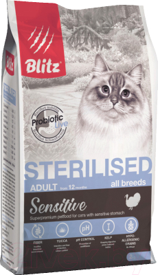 Сухой корм для кошек Blitz Pets Sensitive Sterilised Cats Turkey / 4411 - фото