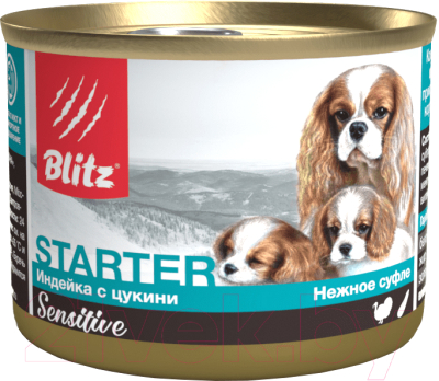 Влажный корм для собак Blitz Pets Sensitive Starter Индейка с цукини Нежное суфле / 4050 - фото