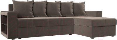 Диван угловой Лига Диванов Дубай лайт правый / 114148 (велюр коричневый) - фото