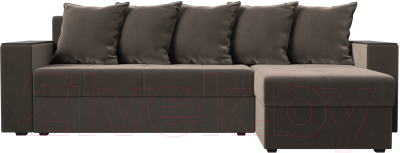 Диван угловой Лига Диванов Дубай лайт правый / 114148 (велюр коричневый)