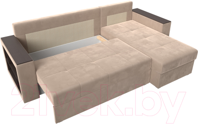 Диван угловой Лига Диванов Дубай лайт правый / 114151 (велюр бежевый)