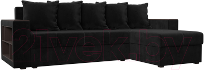 Диван угловой Лига Диванов Дубай лайт правый / 114153 (велюр черный) - фото