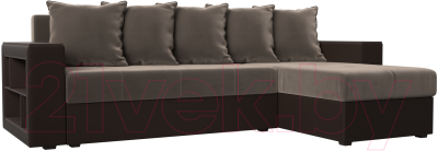 Диван угловой Лига Диванов Дубай лайт правый / 114156 (велюр коричневый/экокожа коричневый) - фото