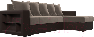 Диван угловой Лига Диванов Дубай лайт правый / 114156 (велюр коричневый/экокожа коричневый)