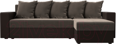 Диван угловой Лига Диванов Дубай лайт правый / 114156 (велюр коричневый/экокожа коричневый)