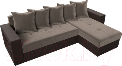 Диван угловой Лига Диванов Дубай лайт правый / 114156 (велюр коричневый/экокожа коричневый)