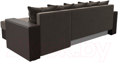 Диван угловой Лига Диванов Дубай лайт правый / 114156 (велюр коричневый/экокожа коричневый)