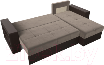 Диван угловой Лига Диванов Дубай лайт правый / 114156 (велюр коричневый/экокожа коричневый)