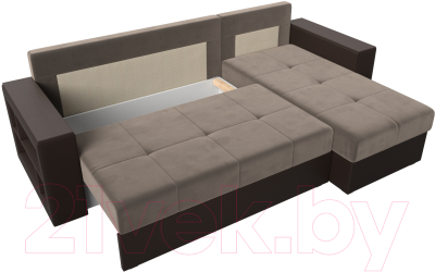 Диван угловой Лига Диванов Дубай лайт правый / 114156 (велюр коричневый/экокожа коричневый)