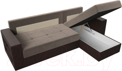Диван угловой Лига Диванов Дубай лайт правый / 114156 (велюр коричневый/экокожа коричневый)