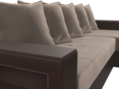 Диван угловой Лига Диванов Дубай лайт правый / 114156 (велюр коричневый/экокожа коричневый)