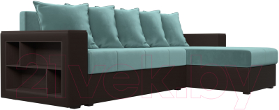 Диван угловой Лига Диванов Дубай лайт правый / 114157 (велюр бирюзовый/экокожа коричневый)