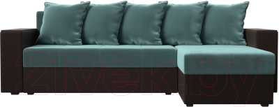 Диван угловой Лига Диванов Дубай лайт правый / 114157 (велюр бирюзовый/экокожа коричневый)