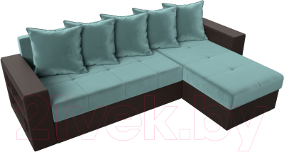 Диван угловой Лига Диванов Дубай лайт правый / 114157 (велюр бирюзовый/экокожа коричневый)