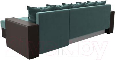 Диван угловой Лига Диванов Дубай лайт правый / 114157 (велюр бирюзовый/экокожа коричневый)