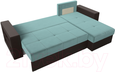 Диван угловой Лига Диванов Дубай лайт правый / 114157 (велюр бирюзовый/экокожа коричневый)