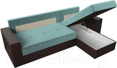 Диван угловой Лига Диванов Дубай лайт правый / 114157 (велюр бирюзовый/экокожа коричневый)