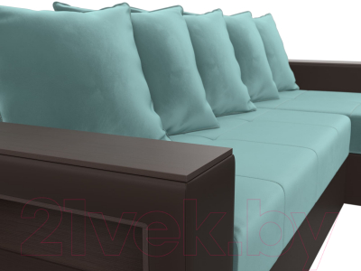 Диван угловой Лига Диванов Дубай лайт правый / 114157 (велюр бирюзовый/экокожа коричневый)