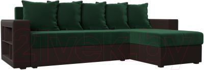 Диван угловой Лига Диванов Дубай лайт правый / 114158 (велюр зеленый/экокожа коричневый) - фото