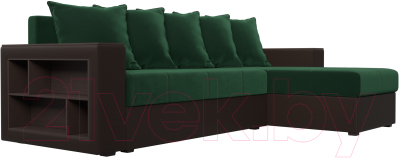 Диван угловой Лига Диванов Дубай лайт правый / 114158 (велюр зеленый/экокожа коричневый)