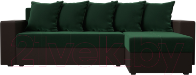 Диван угловой Лига Диванов Дубай лайт правый / 114158 (велюр зеленый/экокожа коричневый)