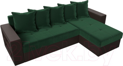 Диван угловой Лига Диванов Дубай лайт правый / 114158 (велюр зеленый/экокожа коричневый)
