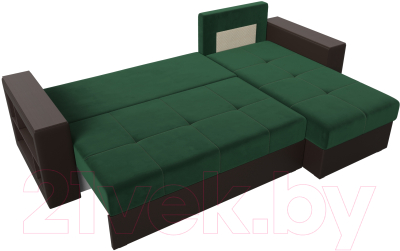 Диван угловой Лига Диванов Дубай лайт правый / 114158 (велюр зеленый/экокожа коричневый)