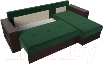 Диван угловой Лига Диванов Дубай лайт правый / 114158 (велюр зеленый/экокожа коричневый)