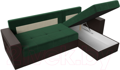 Диван угловой Лига Диванов Дубай лайт правый / 114158 (велюр зеленый/экокожа коричневый)