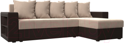 Диван угловой Лига Диванов Дубай лайт правый / 114159 (велюр бежевый/экокожа коричневый) - фото