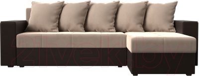 Диван угловой Лига Диванов Дубай лайт правый / 114159 (велюр бежевый/экокожа коричневый)