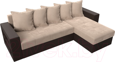 Диван угловой Лига Диванов Дубай лайт правый / 114159 (велюр бежевый/экокожа коричневый)