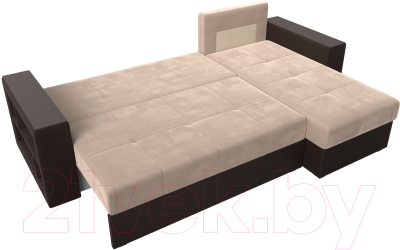 Диван угловой Лига Диванов Дубай лайт правый / 114159 (велюр бежевый/экокожа коричневый)