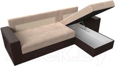 Диван угловой Лига Диванов Дубай лайт правый / 114159 (велюр бежевый/экокожа коричневый)