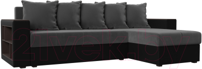 Диван угловой Лига Диванов Дубай лайт правый / 114160 (велюр серый/экокожа черный) - фото