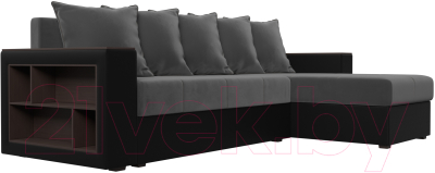 Диван угловой Лига Диванов Дубай лайт правый / 114160 (велюр серый/экокожа черный)